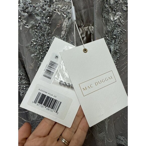 MAC DUGGAL SIZE  20 Gray EMBELLISHED WRAP 3/4 SLEEVE Cocktail Formal DRESS NWT - Picture 8 of 10